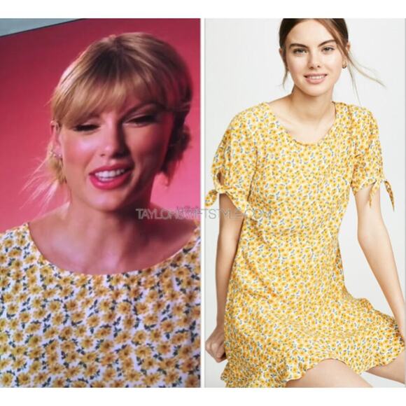 Faithfull The Brand Floral Mini Dress Yellow As Seen On Taylor Swift Size Small - Picture 1 of 8